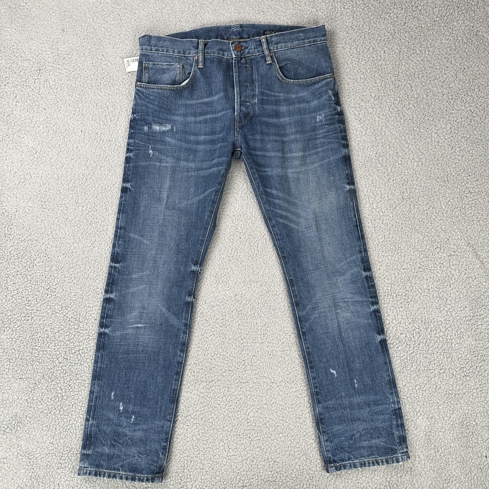 NWT Rockstar Denim Button‎ Fly Jeans Men 34x30 Blue Straight Whisker Distressed